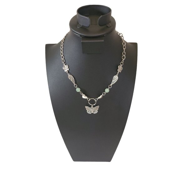 Jewelry Unique Silver And Green Butterfly Necklace Angel Wings Gift